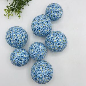 Lof 7 Blue Daisy Styrofoam Fabric Covered Balls Handmade Balls Only NO DISH